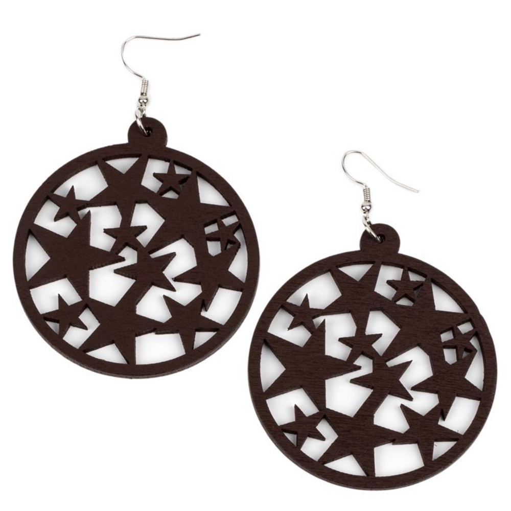 Brown WOODEN STAR Earrings